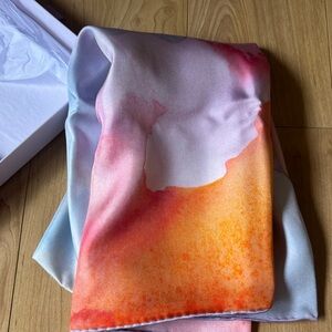 Drunk Elephant Multicolor Watercolor Print Silk Scarf - Blue, Pink, Orange